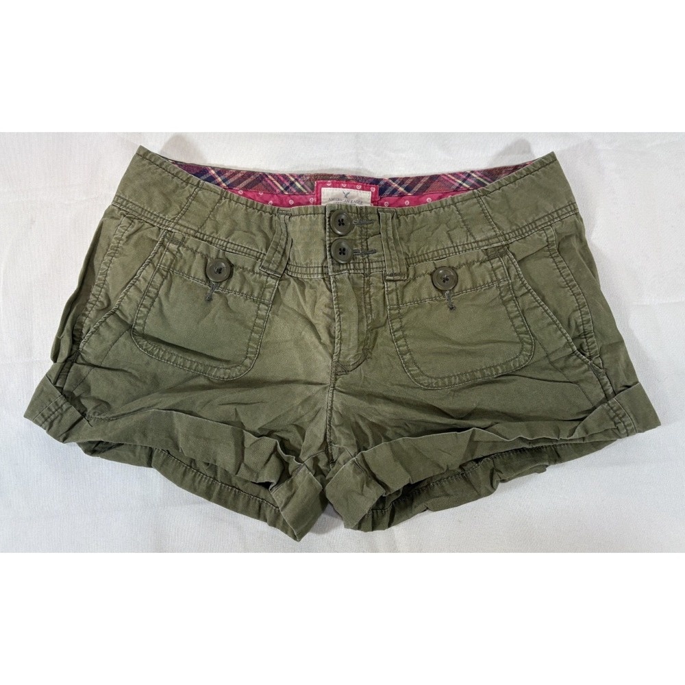 Vtg Y2K American Eagle Outfitter Womens Sz 6 Shorts Olive Green Pockets Low Rise